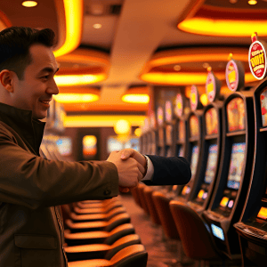A_professional_looking_casino_manager_shaking_hands_with_a_player_near_slot_machines_symbolizing_tru_1036301099